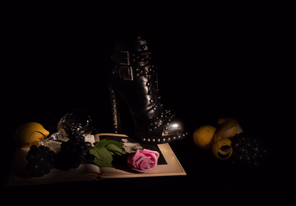 still life with rose and shoe